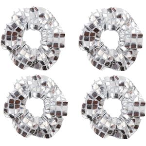 Allecto Plus - Set van 4 zilveren haarelastiekjes voor dames - Glanzende haarelastieken - Geschikt voor discofeestjes en carnaval - Feestdagen accessoire voor vrouwen