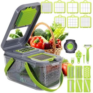 Mandoline Slicer, 2023 Nieuwste design groenteversnipperaar, multifunctionele groentesnijder, verstelbare groentesnijder, aardappelsnijder, inclusief schone borstel en handbescherming
