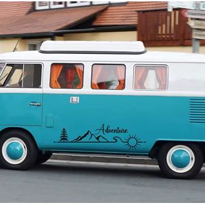 Zwart 30*9cm Berg En Zon Auto Stickers Avontuur Ontwerp Camper Caravan Stickers Vinyl Accessoires Onderdelen