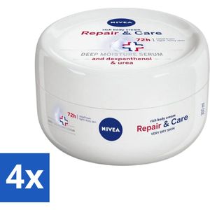 4 x NIVEA - Bodycrème - Herstel & Verzorging - Voor zeer droge huid - 72 uur hydratatie - 300 ml - NIVEA Bodycrème - Droge Huid - Intensieve Hydratatie - Panthenol - Verzorgend Serum