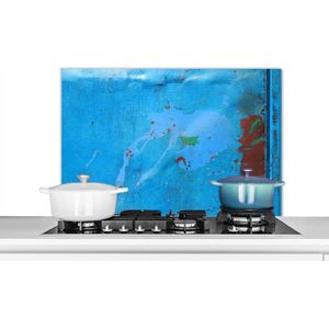 Spatscherm keuken 80x55 cm - Kookplaat achterwand Staal - Blauw - Roest print - Muurbeschermer - Spatwand fornuis - Hoogwaardig aluminium