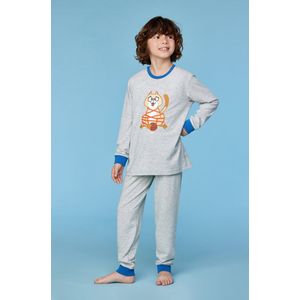 Woody - Jongens Pyjama - Grijs Mélange - Kat - 14 jaar