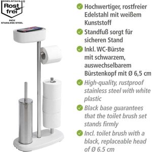 Staande WC-set Rivazza met toiletpapierhouder-wc-borstelhouder-reserverolhouder- opbergdoos - roestvrij staal - kunststof - wit - 17 x 725 x 32 cm toiletbutler