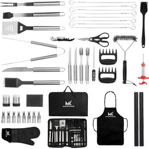 Master knives 42 Delig - Bbq Accesoires – Bbq Gereedschap – Bbq Set – RVS - Barbecue Tang, Vlees Thermometer, Spatel & Borstel - vaderdag cadeau