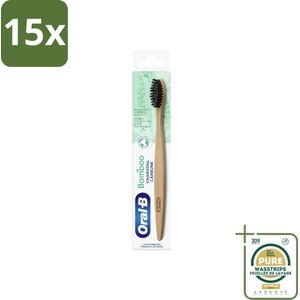 15 x Oral-B - Tandenborstel - Bamboe - Houtskool - 1 Tandenborstel - Grootverpakking - Tandenborstel Houtskool - Houtskool Borsten - Duurzame Tandenborstel - Vegan Tandenborstel - Tandenborstel Bamboe