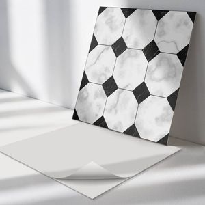 Wallfluent Vinyl Tegels - Geometrische tegelpatronen Vinyl Tegels Zelfklevend - 20 cm x 20 cm - Zwart en wit PVC Tegels - Set van 20 - Vierkant PVC Tegels - Texturen Plaktegels - Zelfklevende Vinyltegels - Plaktegels Keuken en Badkamer