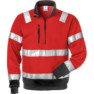 Fristads Hi Vis Sweatshirt Met Korte Rits Klasse 3 728 Shv - Hi-Vis rood/zwart - L