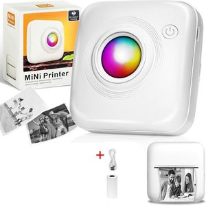 Gsedaox-Mini printer-Pocket printer-Inclusief 1 wit Labelrol (57X25mm)-Sticker printer-1200mAh-200dpi-wit
