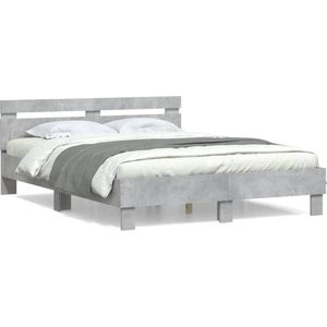 vidaXL - Bedframe - met - hoofdeinde - bewerkt - hout - betongrijs - 150x200 - cm