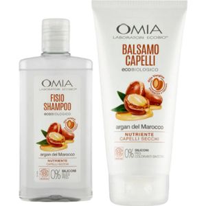 Omia Laboratori Ecobio Shampoo & Conditioner - Marokkaanse Arganolie | Combi-verpakking | 1x Shampoo 200 ml & 1x Conditioner 180 ml | Voedende Formule voor Droog & Beschadigd Haar