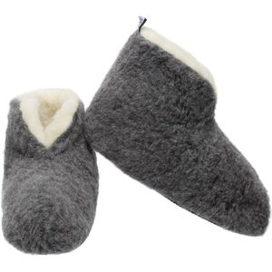 LuLu Warme Wollen Sloffen – Enkelhoog – Schapenwollen Pantoffels – Grijs – Antislip Zool – Dames en Heren - Maat 36