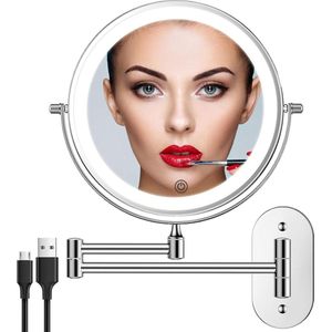 Oplaadbare make-upspiegel LED-verlichting 1X 10X vergroting wandmontage dimbare scheerspiegel touchscreen 360° draaibaar badkamer Scheerspiegel