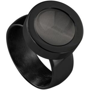 Quiges RVS Schroefsysteem Ring Zwart Glans 18mm met Verwisselbare Cat's Eye Grijs 12mm Mini Munt
