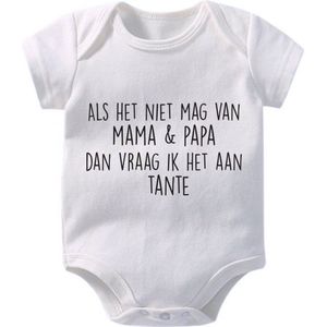 Hospitrix Baby Rompertje met Tekst Als het niet mag van mama & papa dan vraag ik het aan tante| Maat XL | 12-18 maanden | 86 | Korte Mouw | Cadeau voor Zwangerschap | Bekendmaking | Aankondiging | Aanstaande Moeder | Moederdag