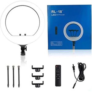 RL-18″ Ring lamp | Soft Ring Light | 360° draaibaar | in hoogte verstelbaar | inclusief 3 telefoonhouders | met afstandsbediening