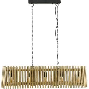 Hanglamp Launch rechthoekig | 5 lichts | massief mango naturel | 132x27x43 cm | eetkamer/woonkamer | modern / industrieel design