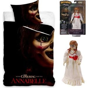 Dekbedovertrek Annabelle- Horror- Pop- Halloween- 1 persoons- katoen- griezelig dekbed- slaapkamer-  incl. Gave Deco pop Annabelle 18 cm