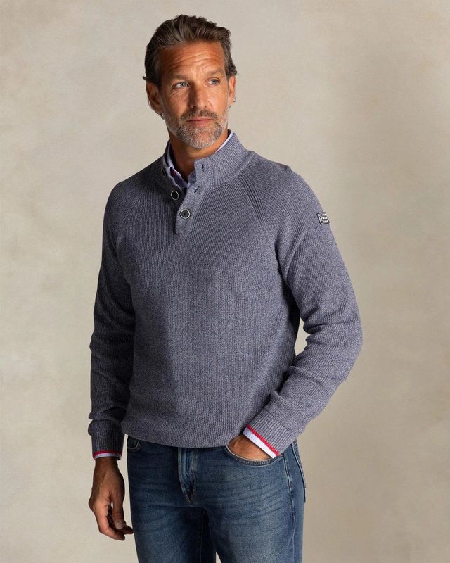 NZA - Katoenen Half Button Trui - Blauw