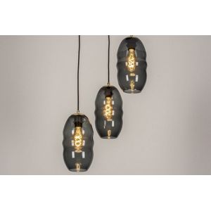 Lumidora Hanglamp 73641 - SMOKEBLUE - 3 Lichts - E27 - Zwart - Goud - Messing - Glas - ⌀ 47 cm