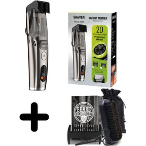 Benouti Grijze Vacuüm baardtrimmer + Baardkit - Trimmer- sterke motor -Verstelbaar 1-20mm - Ingebouwde afzuiging voor snor - Baard - Gezichtshaar- Precisie -Trimmer- Waterdicht - Lange batterij duur - Schoonmaken onder de douche