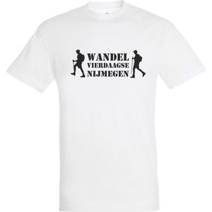 T-shirt Wandel vierdaagse Nijmegen met wandelaars |Wandelvierdaagse | vierdaagse Nijmegen | Roze woensdag | Wit | maat XL