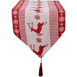 Clayre & Eef Tafelloper Kerst 33x180 cm Rood Polyester