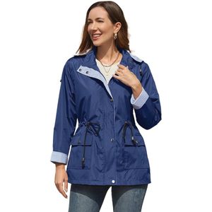 Waterdichte Outdoor Lange Regenjas Dames Lichtgewicht Windjack met Afneembare Capuchon