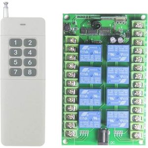 Wireless Receiver, Remote Control, Wireless Multi-Function Remote Control Power Switch Motor 12 V 24 V DC 8 Channel Receiver + Adapter with Socket, 500 m Wide Range