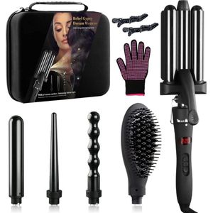 Professioneel en Automatische Krultang 5 in 1 Krultangen - Krulborstel Roterend - Incl. Handschoen, haarklem - Haarkruller Automatisch - Hair Curler - Airstyler - Voor Alle Haarstijlen - Fohnborstel - Multistyler - Zwart