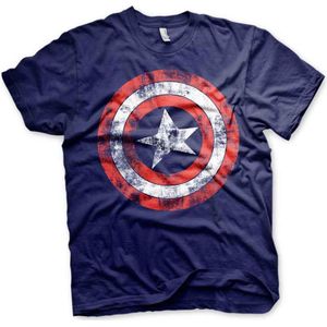 Marvel Captain America Heren Tshirt -L- Distressed Shield Blauw