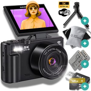Digitale Camera - 5K - 75MP - Compact Camera - 18X Zoom - 128GB SD - WIFI - NL Software