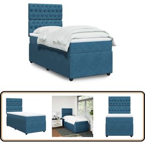 vidaXL Boxspring met matras fluweel donkerblauw 80x200 cm