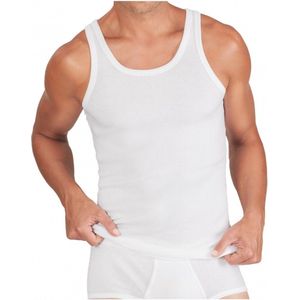 Tank Top - Mannen onderhemd - Dubbelrib Ribstof - 100 % katoen Wit - Goed lang - XXL