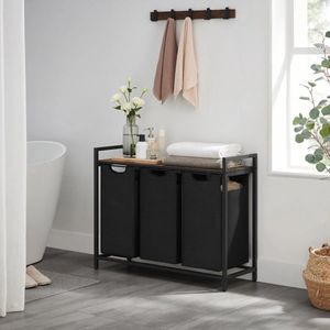 Wasmand met 3 vakken , Wassorteerder , 114L , vintage Bruin en Zwart