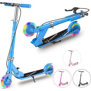 OFMOTRA Kinderstep - Scooter - met LED wielen - Opvouwbaar - Drie instelbare hoogte - met voetrem en handrem - Draagkracht tot 100 kg - blauw