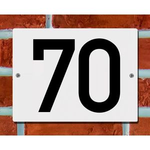 Huisnummerbord Wit - Nummer 70 - 15 x 12 cm - incl. bevestiging | - naambord - nummerbord - voordeur