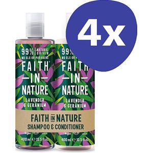 Faith in Nature Lavendel & Geranium 2 in 1 Pack - Shampoo & Conditioner (4x 2 stuks)