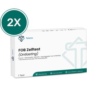2 stuks FOB Sneltest voor Verborgen Bloed in Ontlasting - Zelftest Binnen 5 Minuten Resultaat - Telano FOB test