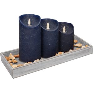 Dienblad met Steentjes en LED Kaarsen - Donkerblauw - 14 X 40 cm