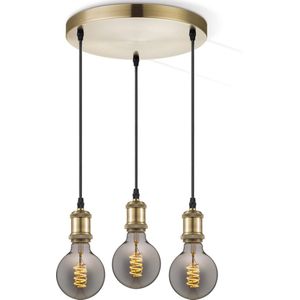 Home Sweet Home hanglamp brons vintage rond - hanglamp inclusief 3 LED filament lamp G125 dubbele spiraal - dimbaar - pendel lengte 100 cm - inclusief E27 LED lamp - rook