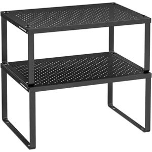 Keukenplank Set van 2 Keukenorganizer Keukenkruidenhouder Uitbreidbaar Stapelbaar Klein Plank Metaal Zwart