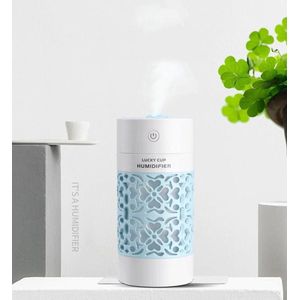 250ml Ultrasone 4 in 1 luchtbevochtiger | Ventilator | Led Lamp | Lucky Cup | USB | Geurverspreider | Etherische olie | Aroma therapie | 7 Kleuren LED Nacht lamp | Blauw