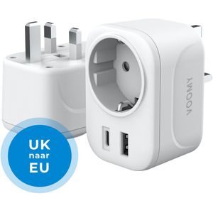 Voomy Reisstekker Engeland/UK - Wereldstekker Type G - USB-C & USB-A - Wit