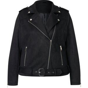 MIAMODA MIAMODA - Dames - Bikerjasje suède-look reverskraag - Zwart - Maat 42