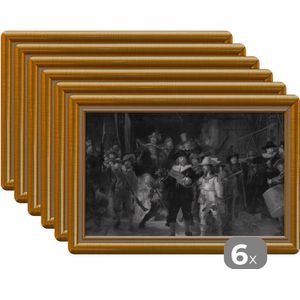 Placemat - Placemats kunststof - Nachtwacht - Van Rijn - Lijst - Goud - 45x30 cm - 6 stuks - Hittebestendig - Anti-Slip - Onderlegger - Afneembaar