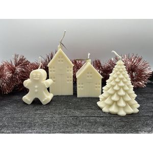 Deaerest Candles - Christmas - kaarsen - Vegan - koolzaadwas - 100% natuurlijk - figuurkaars kerst - set van 4 - Dearest Home - Dearest Sweet Home - Dearest Christmas tree - Dearest Gingerbread Man - decoratie – cadeau