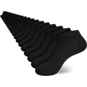 Calzera 20 Paar Enkelsokken - Sneakersokken - Lage sokken - Zwart- Dames & Heren - Katoen - Maat 47-50