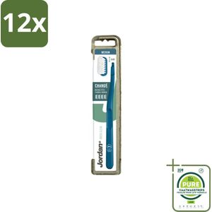 Jordan - Tandenborstel - Green Change - Medium - 4 Opzetborstels & 1 Houder - Voordeelverpakking - 12 stuks - Duurzame tandenborstel - Milieuvriendelijke tandenborstel