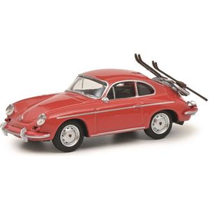 Schuco schaalmodel Porsche 356 Carrera 2 coupé + ski's, rood schaal 1:64 lengte 6,5cm