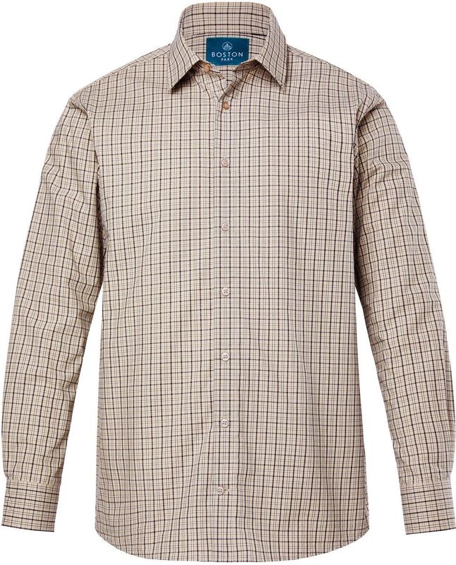 Boston Park - Heren - Boston Park geruit overhemd lange mouwen kentkraag tot 8XL - Zand - Maat 3XL